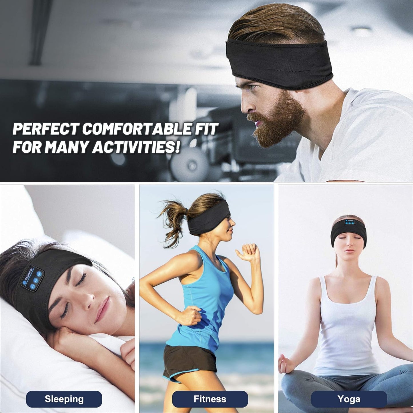 Bluetooth Sports Headband Headphones Ultra-Thin HD Stereo for Workout, Travel, Meditation